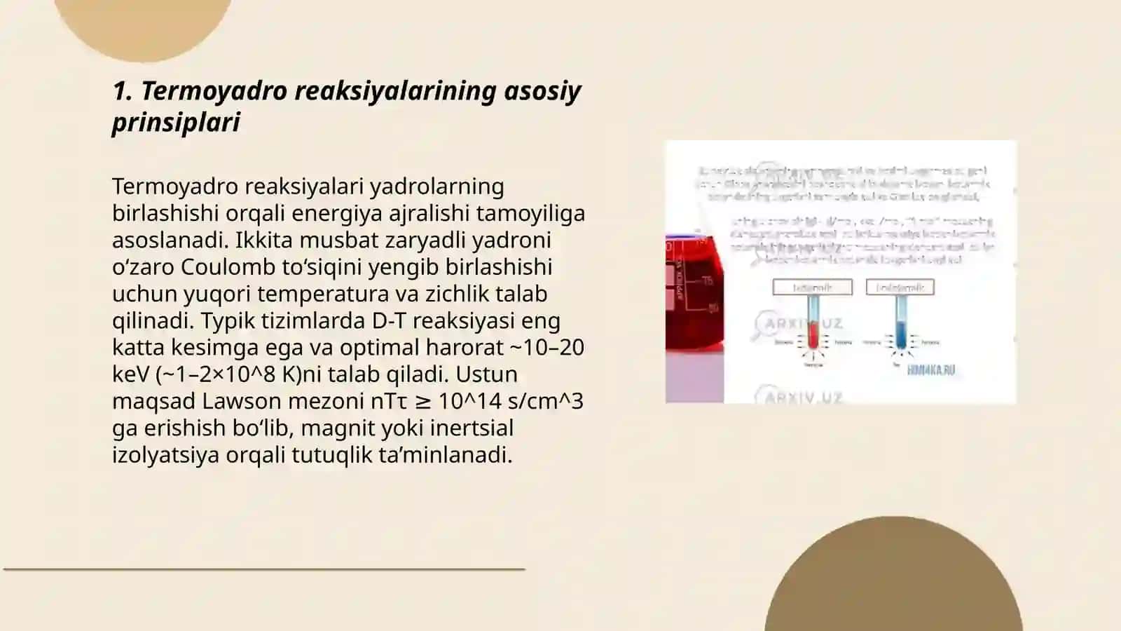 Termoyadro reaksiyalar. Reaktiv nurlanish va undan himoyalanish reaktiv chiqindilarni saqlash 3