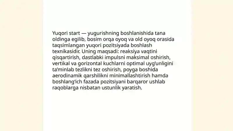 Yuqori startdan chiqish texnikasi 3