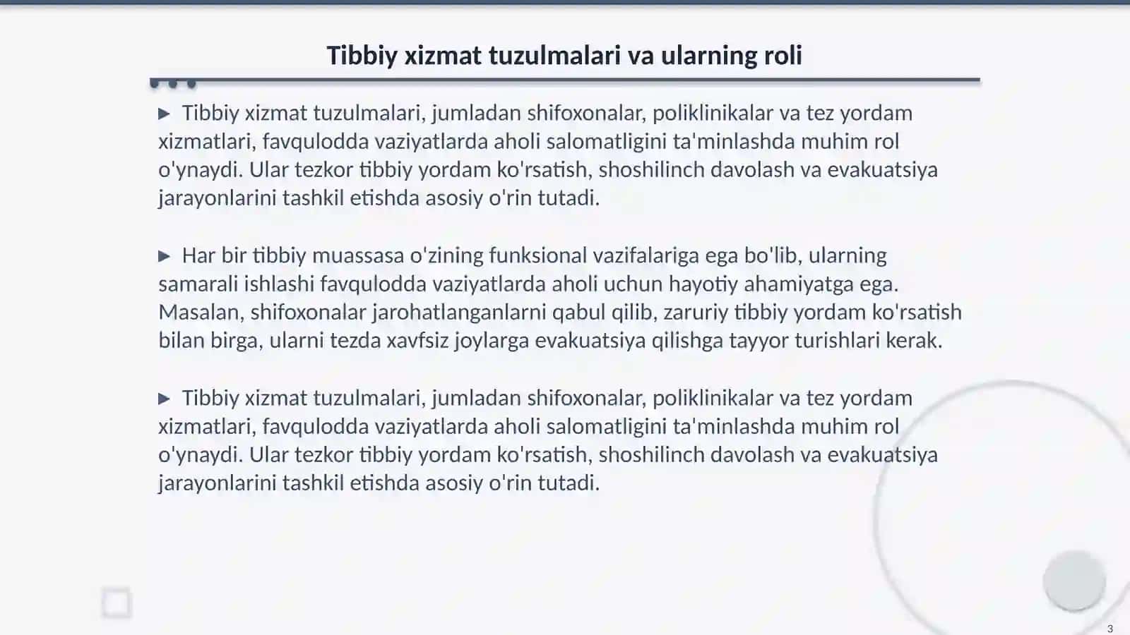 Favqulodda vaziyatlarda fuqaro muhofazasi tibbiy xizmati 3