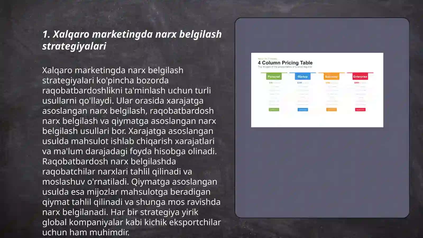 Xalqaro marketingda narxlar, narxni shakllantirish va narx siyosati 3