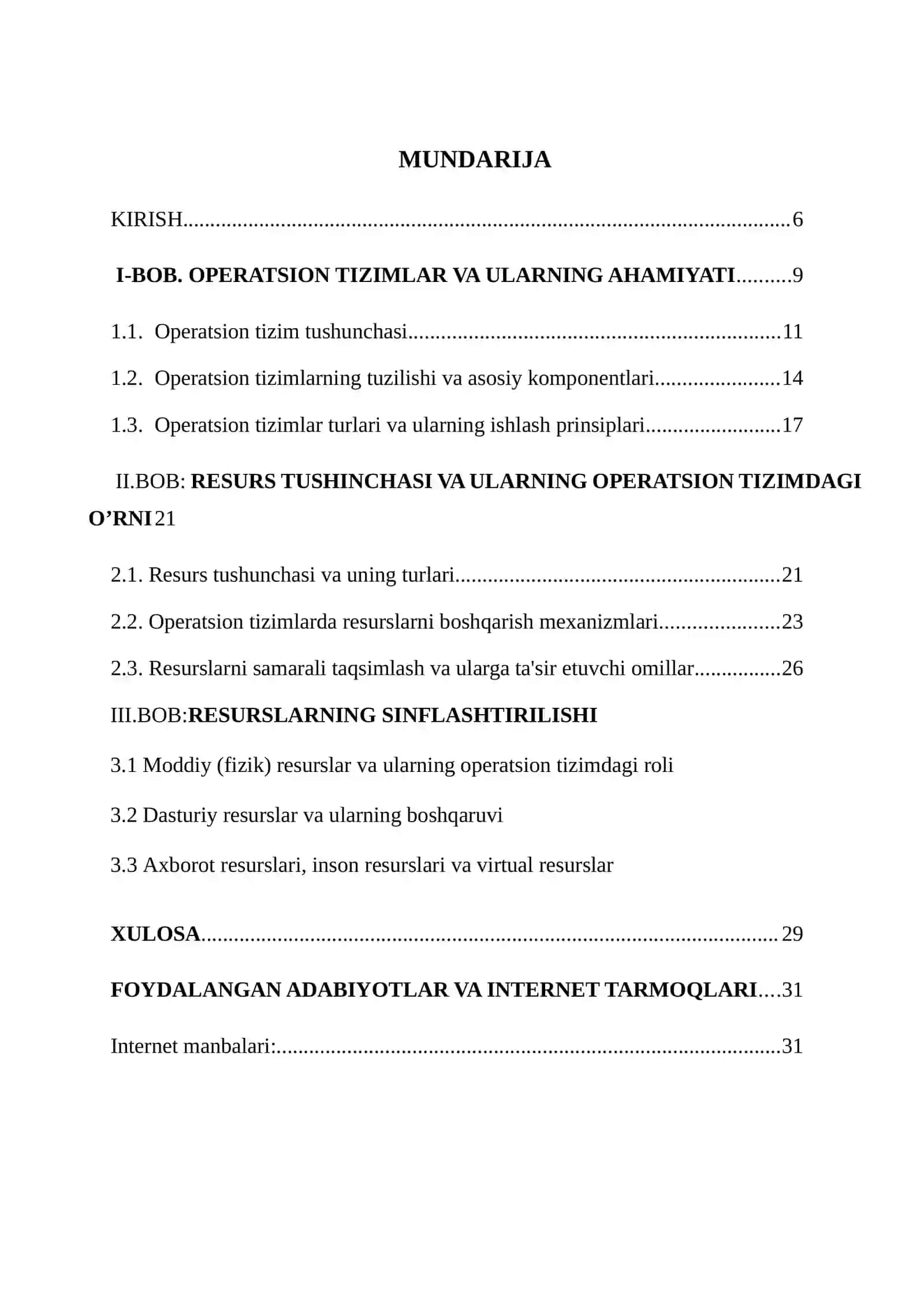 Operatsion tizimlarda resurs tushunchasi, resurslarni sinflashtirish 3