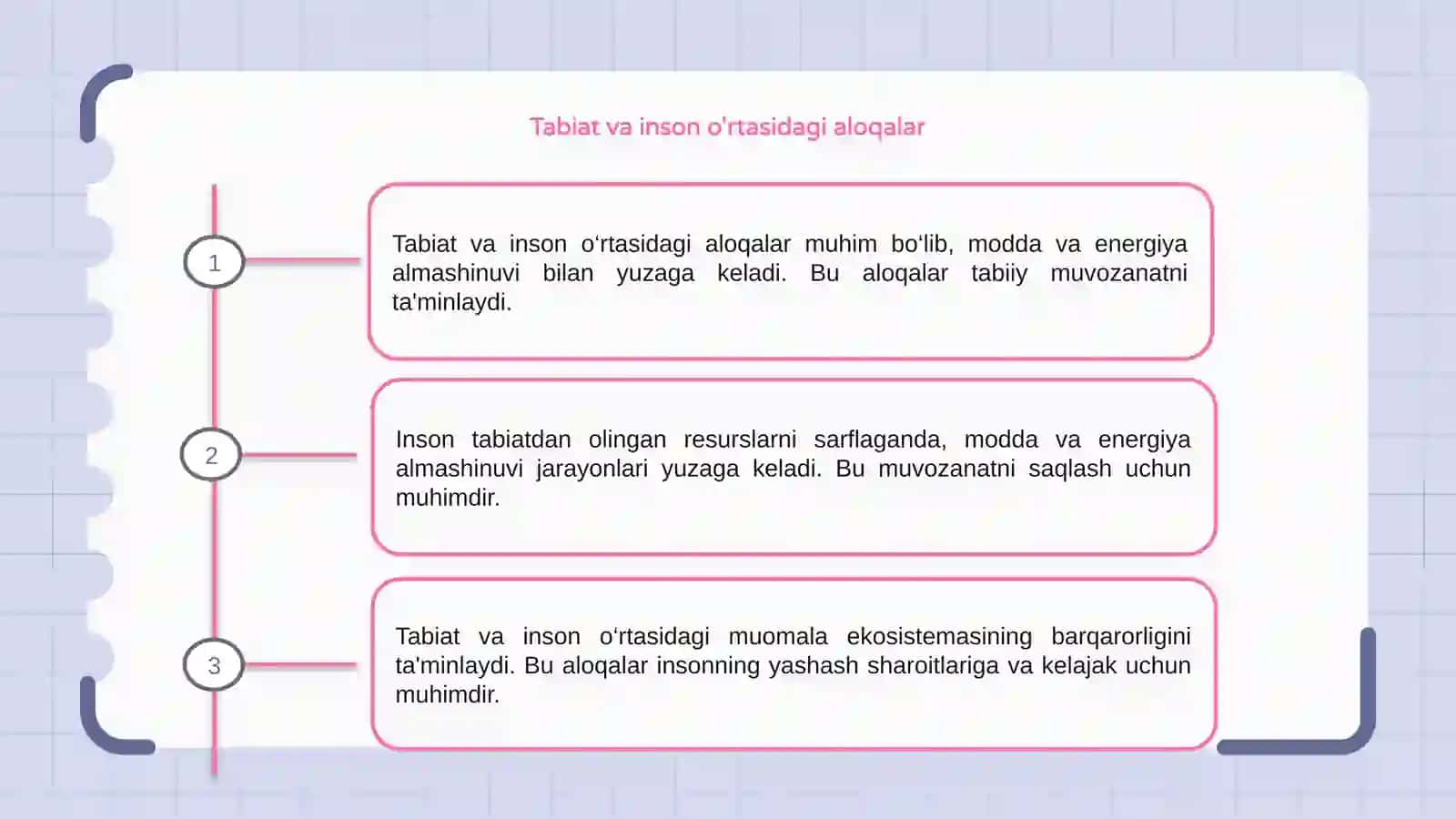 Tabiat va inson orasidagi aloqadorlik Modda va energiya almashinuvi 3