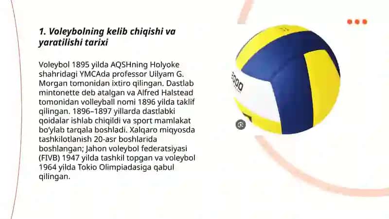 Voleybolning rivojlanish tarixi, õyin texnikasi, taktikasi va qoidalari 3