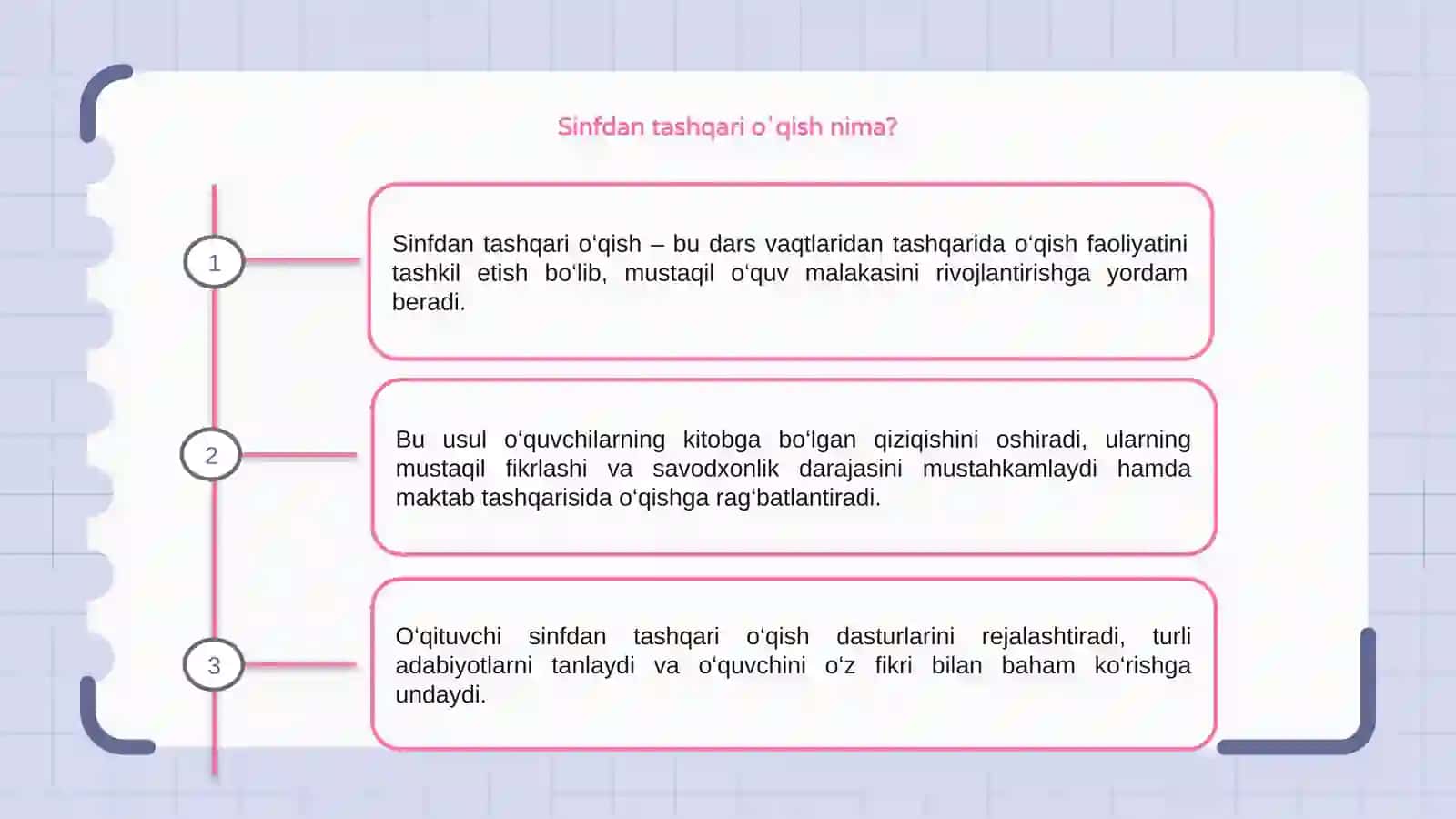 Sinfdan tashqari oʻqish nima? 3