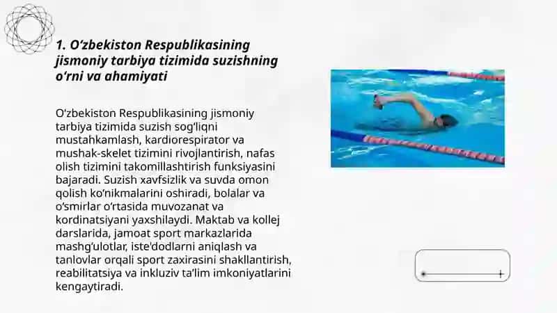 Oʻzbekiston Respublikasining jismoniy tarbiya tizimida suzishning oʻrni 3