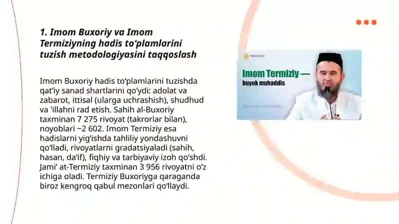 Imom Buxoriy va Imom Termiziyning hadis ilmiga qoʻshgan hissalarini qiyosiy tahlili 3