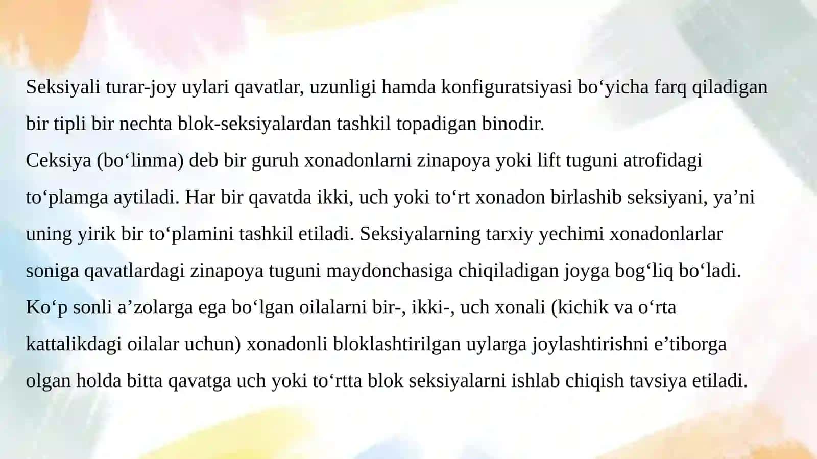 Seksiyalardagi joylar 3