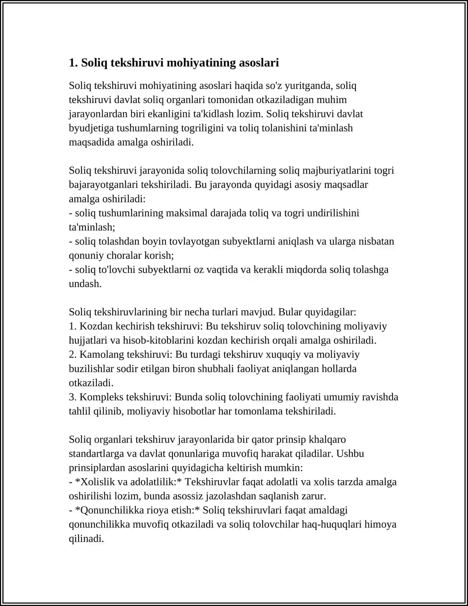 SOLIQ TEKSHIRUVI MOHIYATI VA KAMERAL SOLIQ TEKSHIRUVI 3
