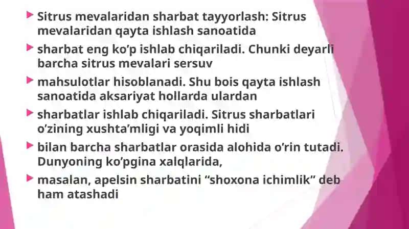 Subtropik mevalardan turli xil qayta ishlangan mahsulotlar olish 3
