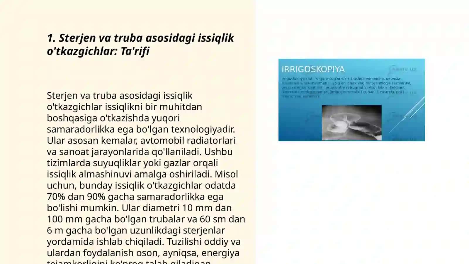 Sterjen va truba asosidagi issiqlik o'tkazgichlar: Ta'rifi 3