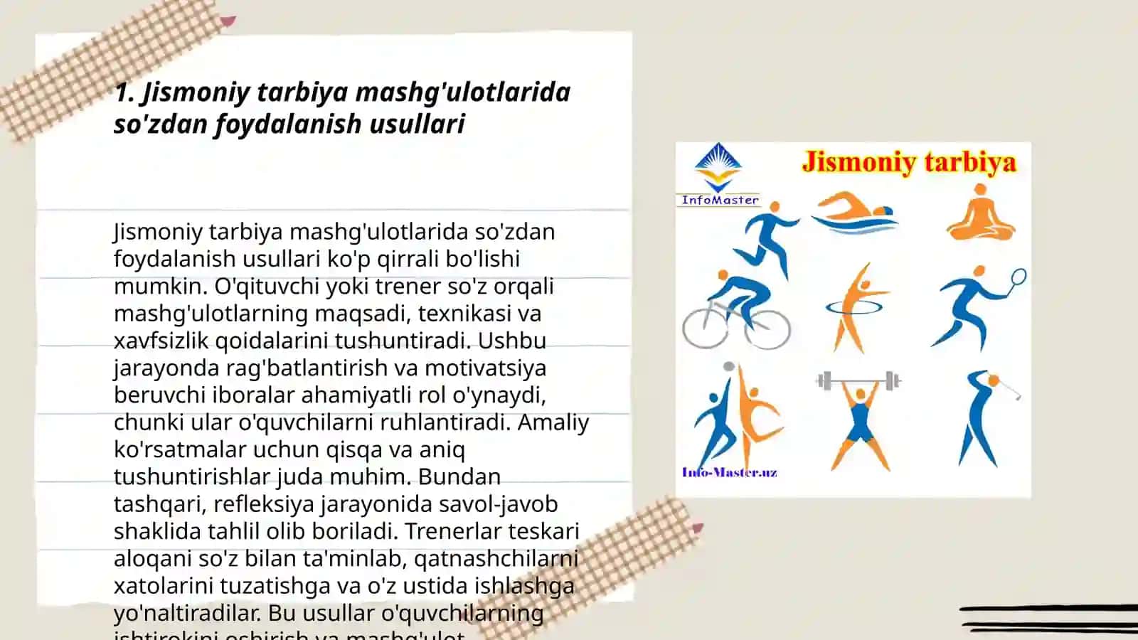 Jismoniy tarbiyaning so‘zdan foydalanish va ko'rgazmali metodlari 3