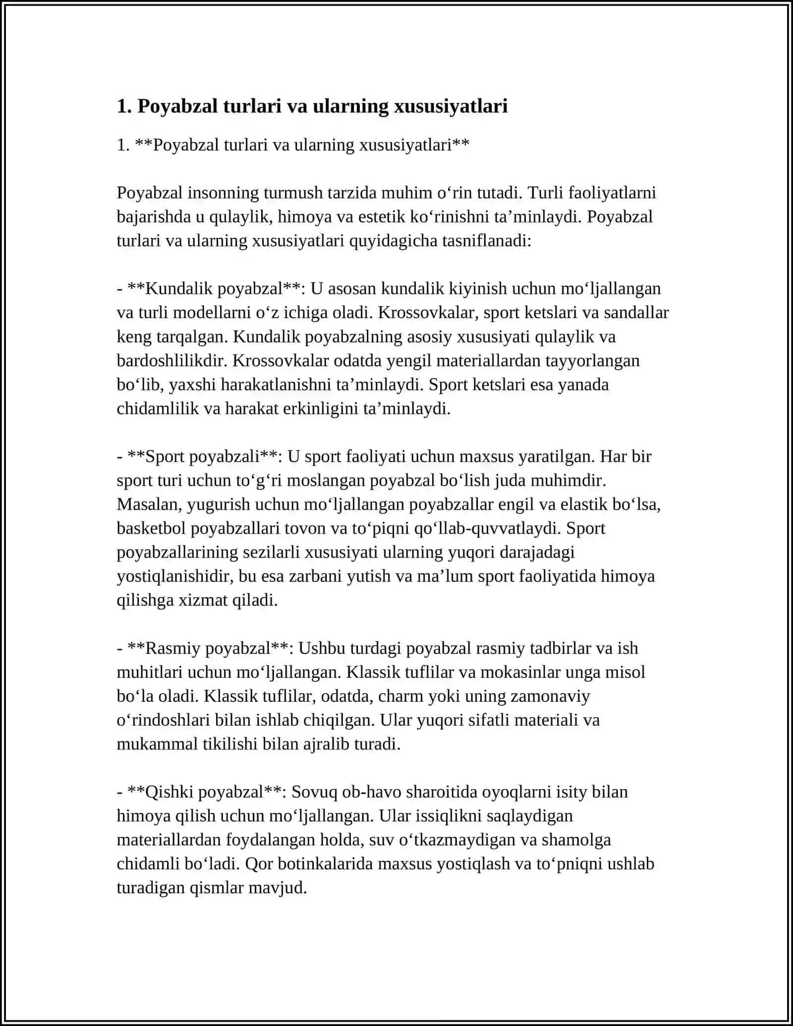 ZAMONAVIY POYABZALLAR KLASSIFIKATINI OʻRGANISH 3