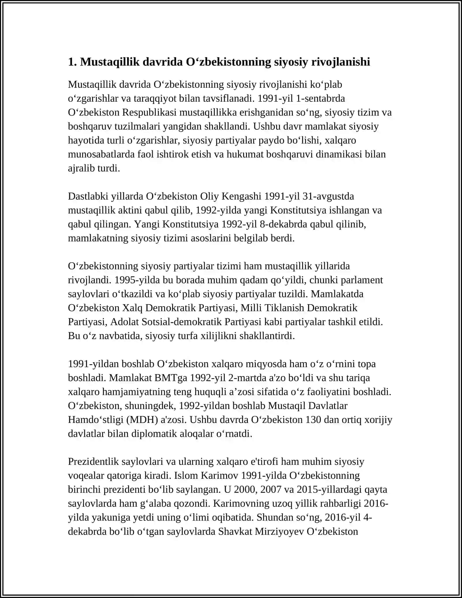 O'ZBEKISTONNING ENG YANGI TARIXI - REFERAT 3