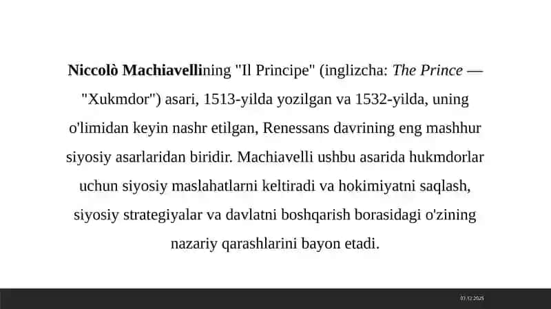 Mikiavellining "Xukmdor" asaritahlili 3