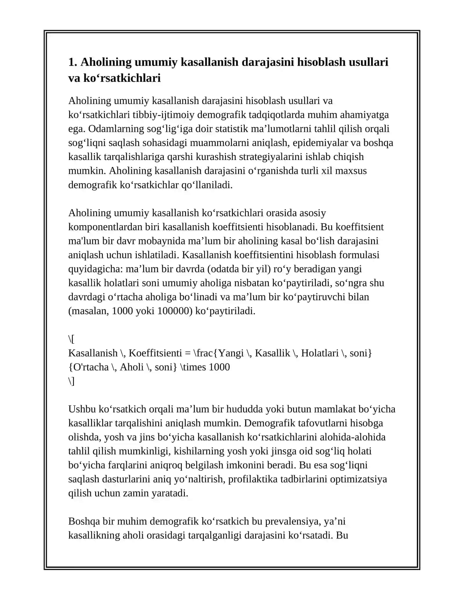 MAXSUS DEMOGRAFIK KOʻRSATKICHLARI AHOLINING KASALLANISH DARAJASINI OʻRGANISH 3