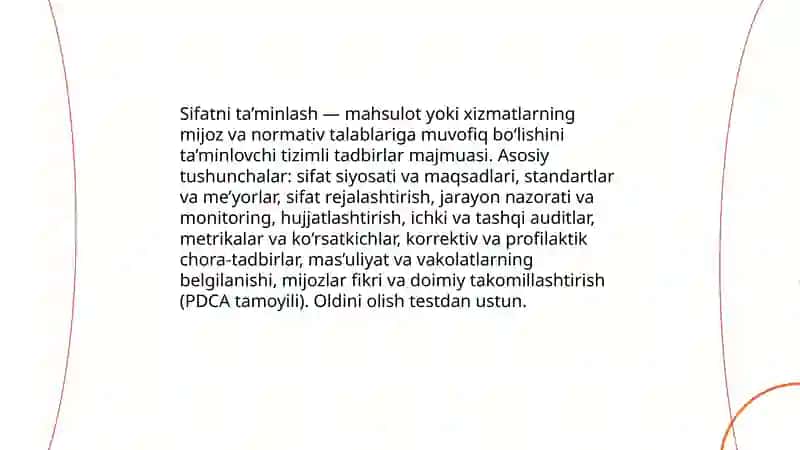 Sifatni ta’minlash 3