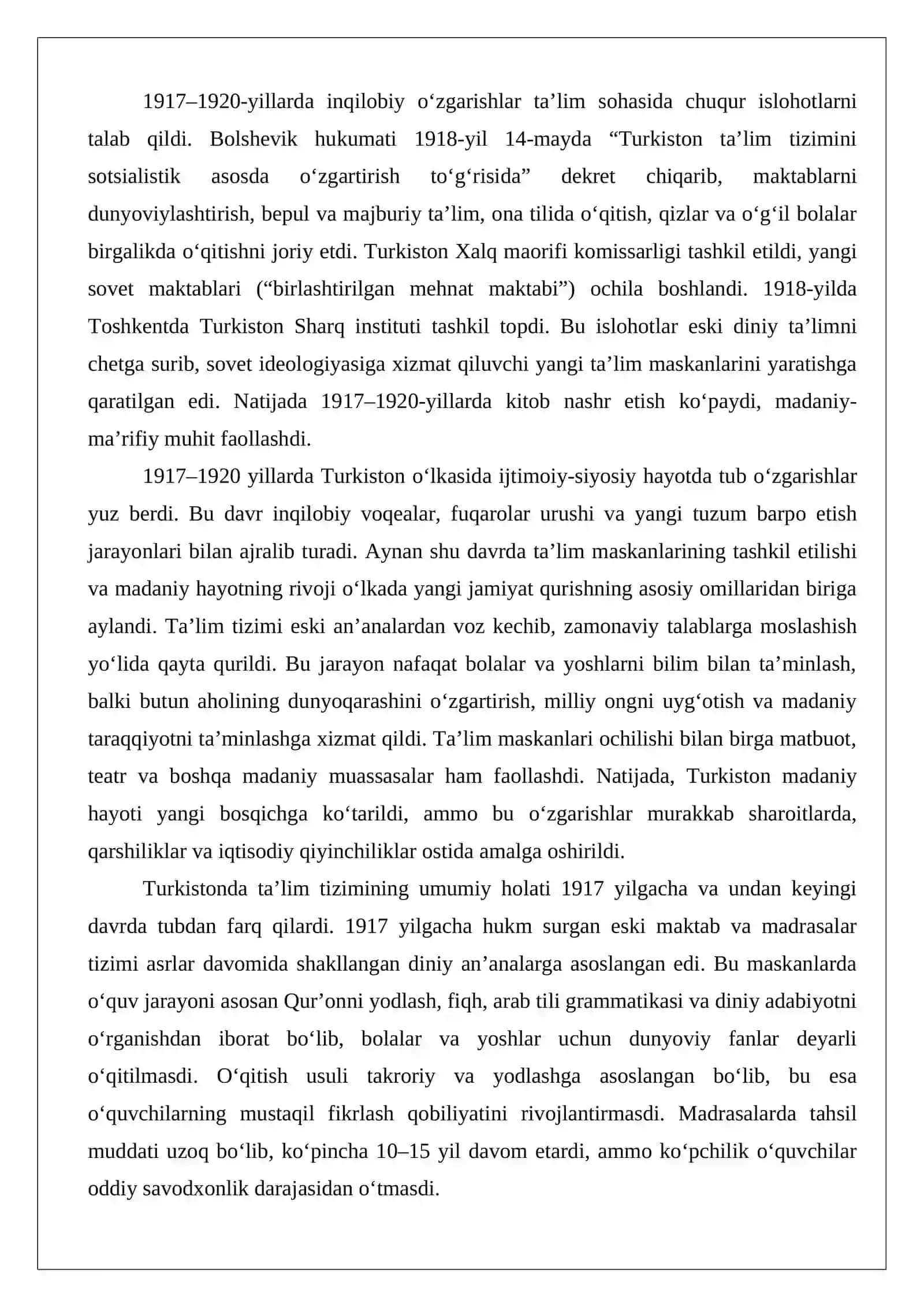 Turkiston ta’lim maskanlarining tashkil qilinishi va madaniy hayot (1917–1920) 3