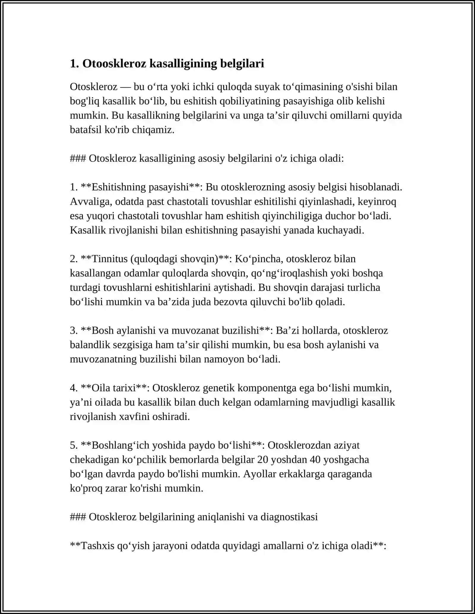 MUSTAQIL ISH Mavzu: OTOSKELEROZ KASALLIGI 3