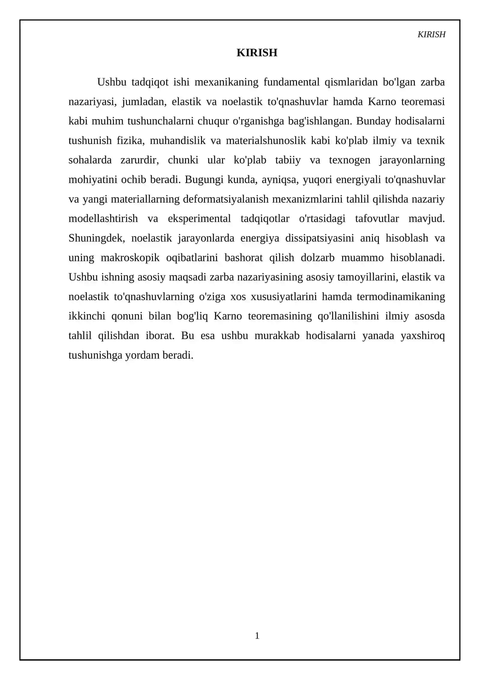 Zarba nazariyasi.Elastik va noelastik toqnashublar.Karno teoremasi 3