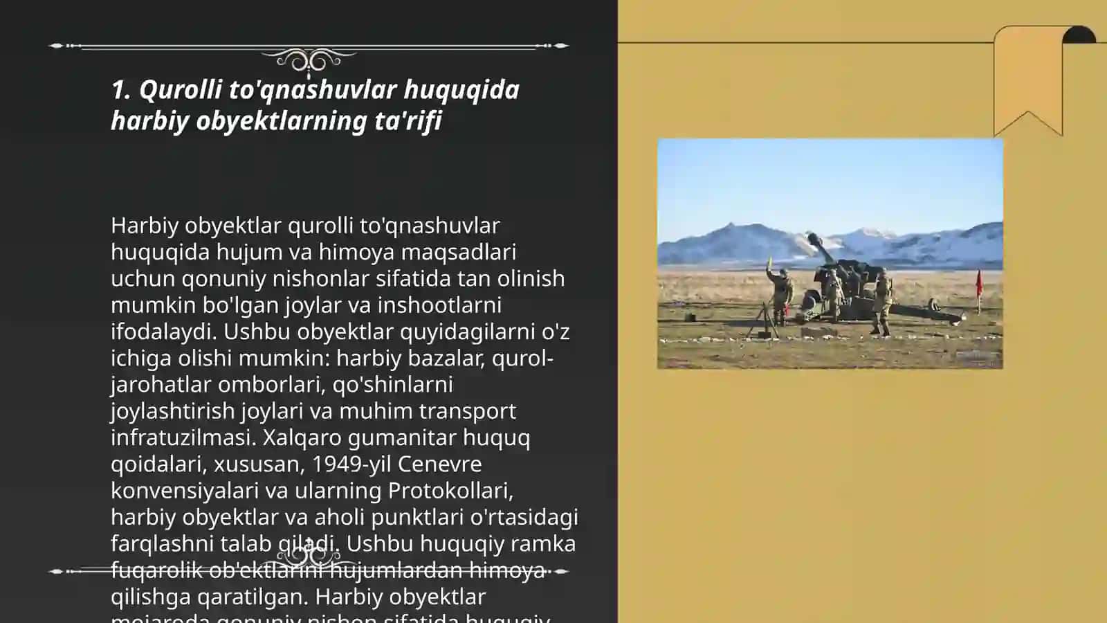 Qurolli to'qnashuvlar huquqiga muvofiq harbiy obyektlar va fuqaro obyektlari. Madaniy qadriyatlarga kiruvchi obyektlar ro'yxati. Yeneskoning vakolati 3
