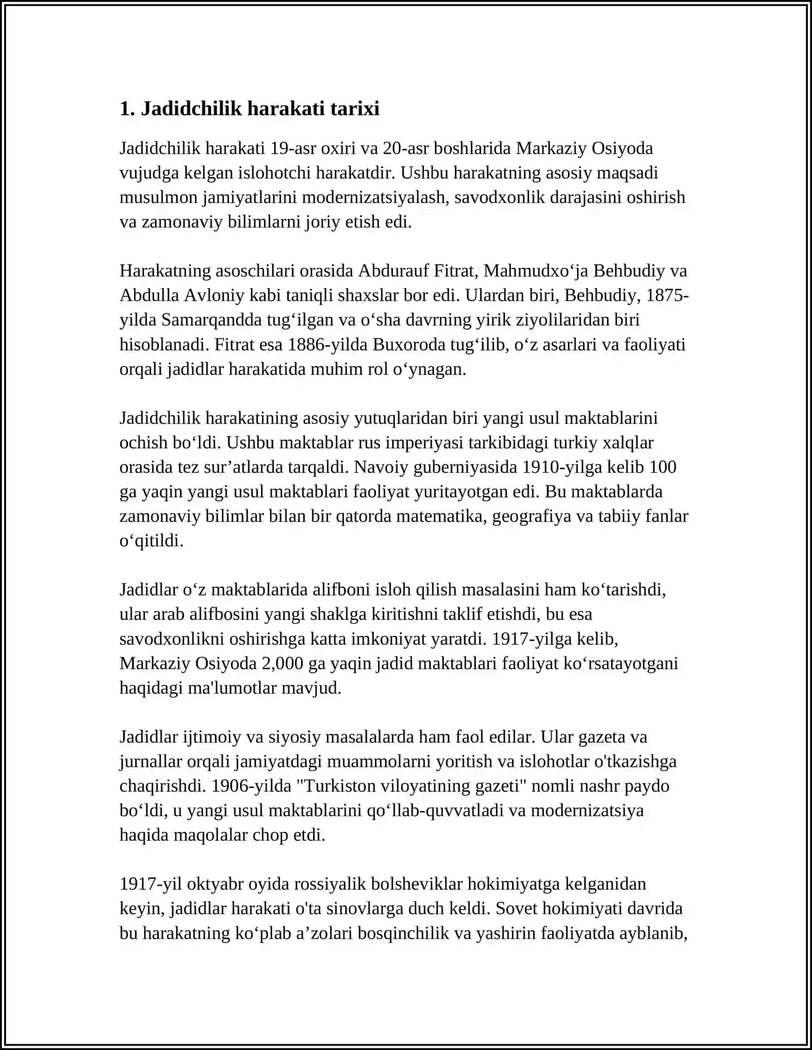 JADIDCHILIK XARAKATI VA ULARNING MILLIY ISTIQLOLIMIZNI MUSTAHKAMLASHDAGI MEHNATI 3