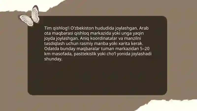 Tim qishlog'i Arab ota maqbarasi haqida ma'lumotlar 3