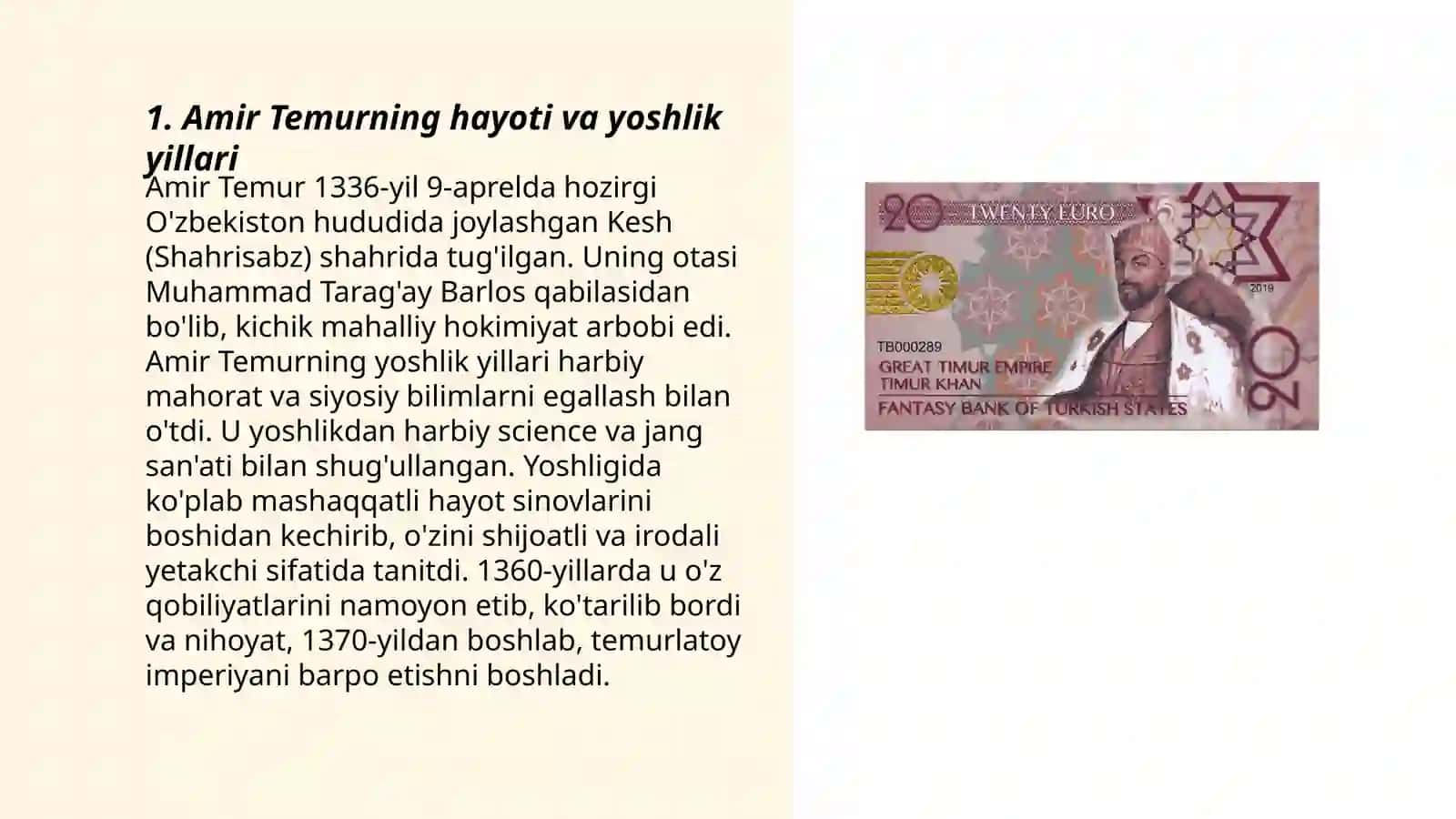 Amir Temur buyuk davlat arbobi mavzusida slayd 3
