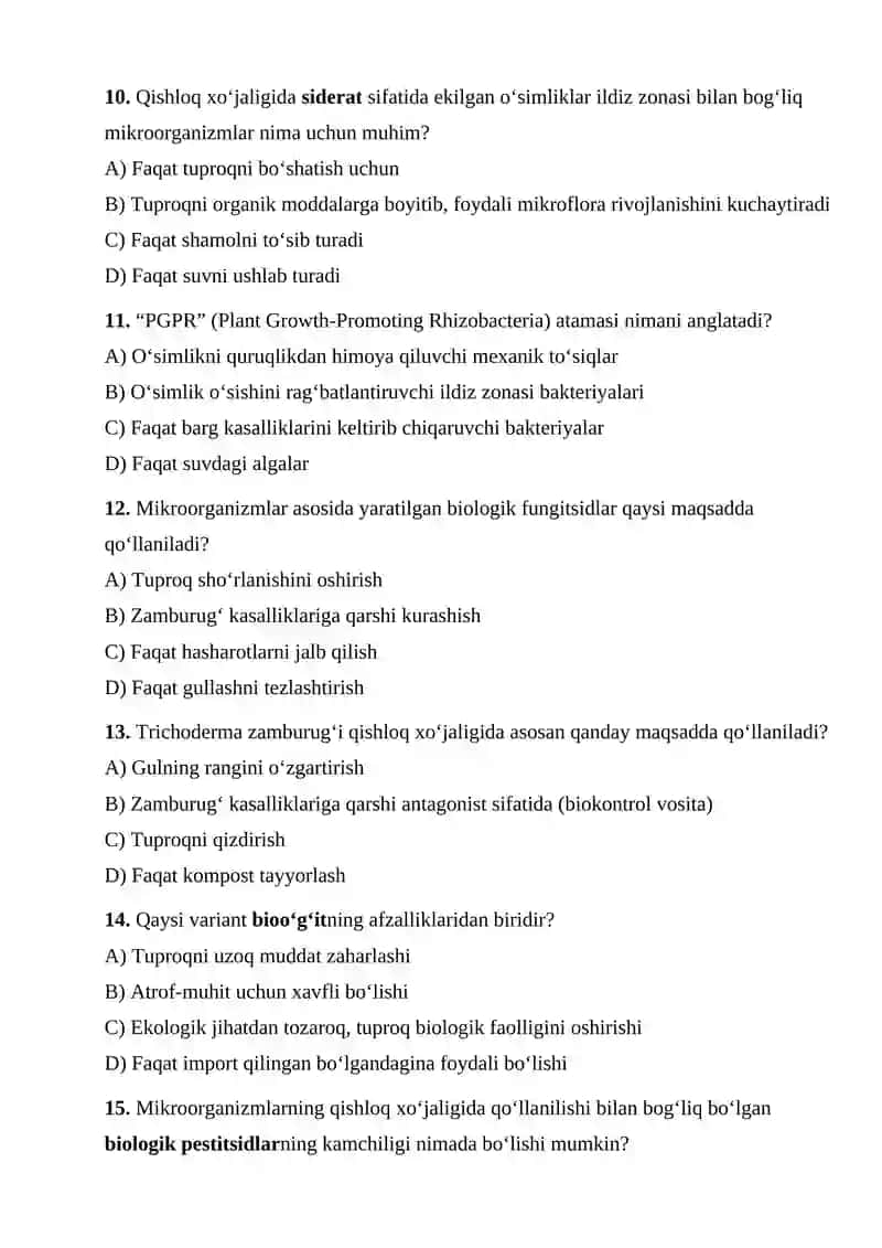 Mikroorganizmlarning_qishloq_xo'jaligi_va_o'simliklarni_himoya_qilishda. mavzusiga testlar 3
