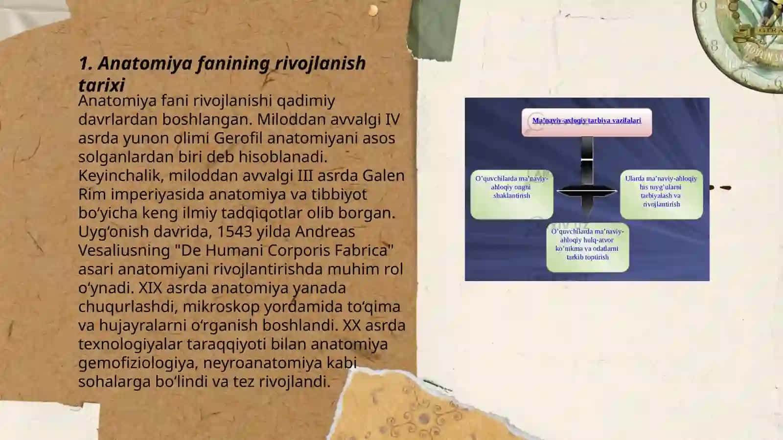 Anatomiya fanining rivojlanish tarixi va boshqa fanlar bilan aloqasi hamda hujayra to‘qimalarining tuzilishi 3