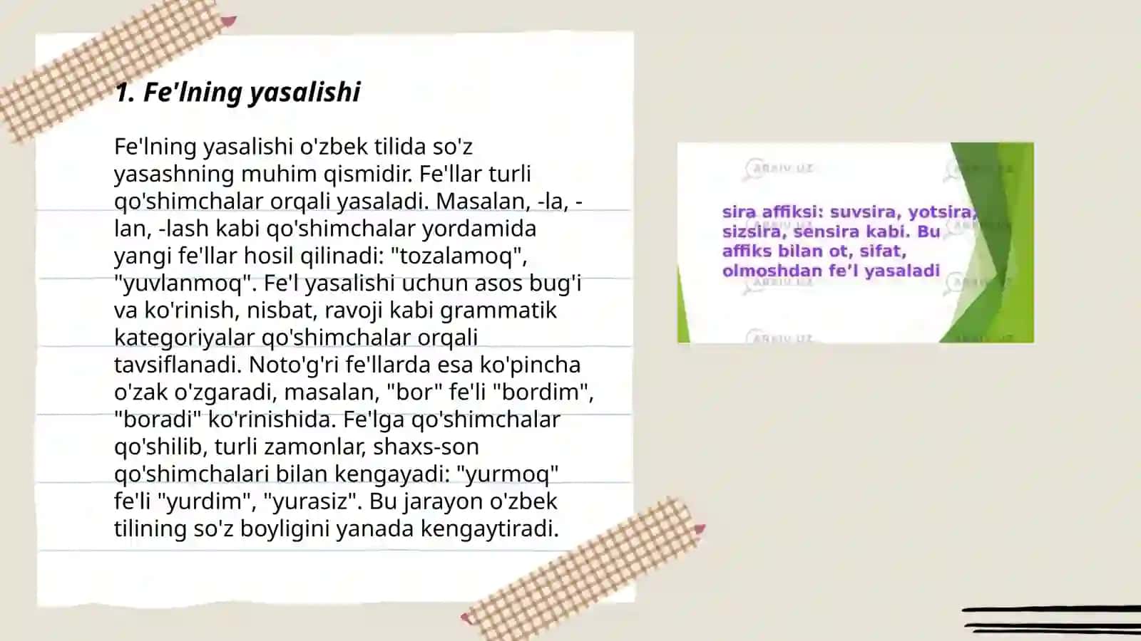 Fe'llarning yasalishi,modal shakillari,tuzilish jihatdan turlari 3