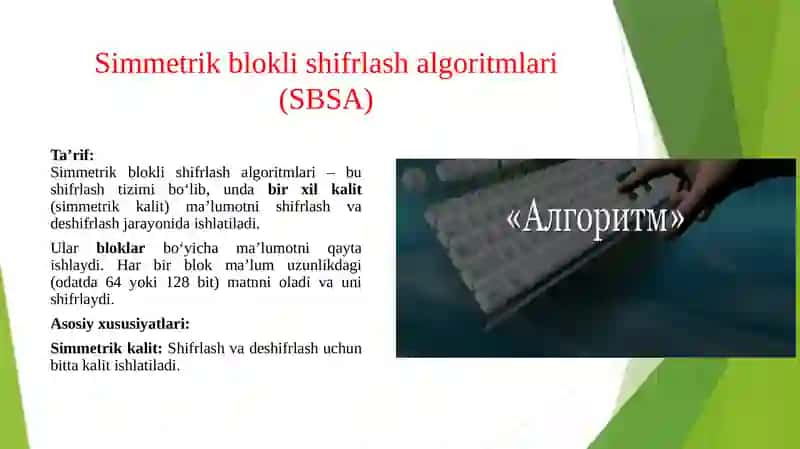SIMMETRIK BLOKLI SHIFRLASH ALGORITMLARI. O’Z DST 1105:2009 STANDARTI. 3