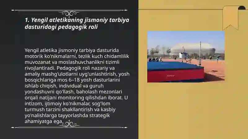 Yengil atletikaning jismoniy tarbiya tizimidagi o'rni va ahamiyati 3