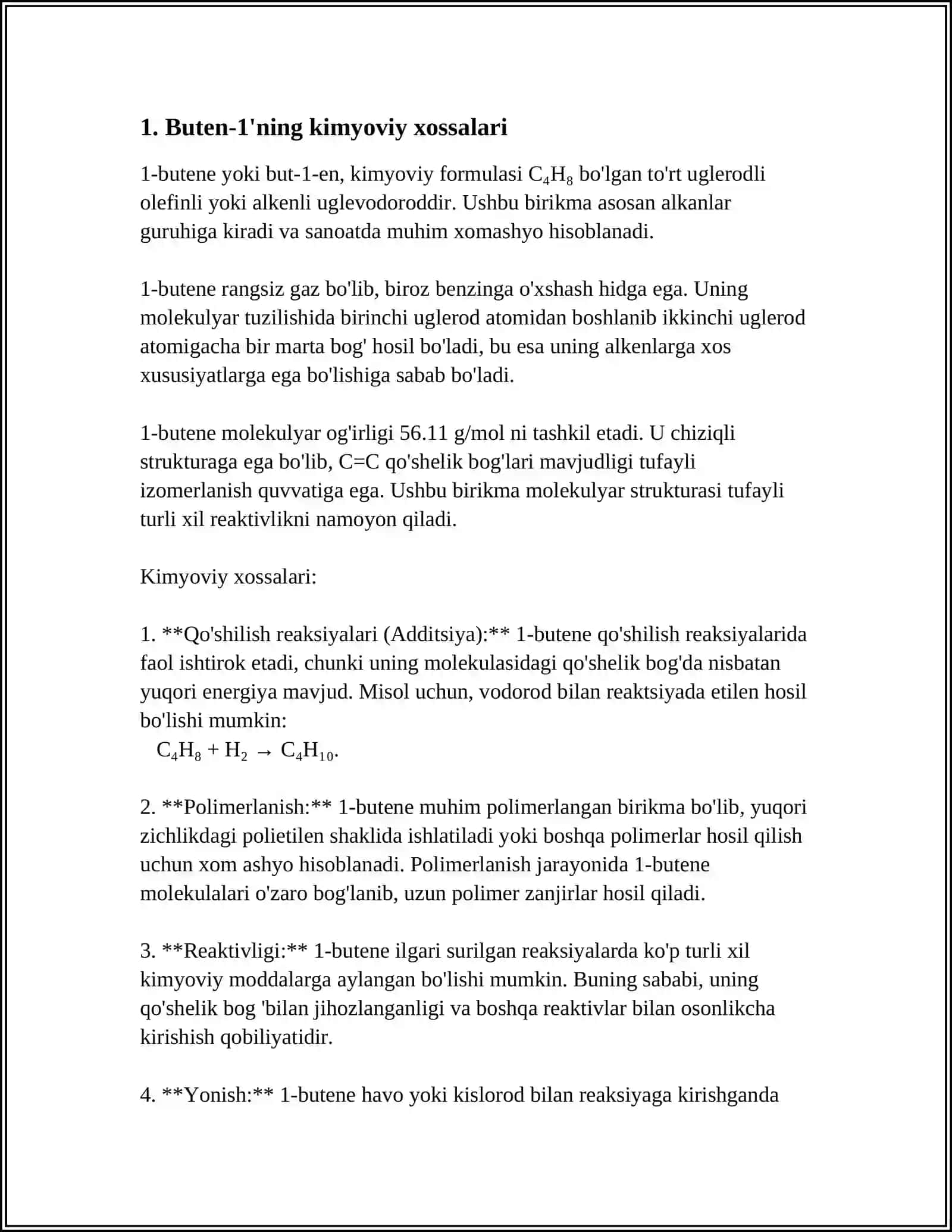 "SHO'RTANGGAZ" GAZ-KIMYO MAJMUASIDA BUTEN-1 ISHLAB CHIQARISH TEXNOLOGIK TIZIMI 3