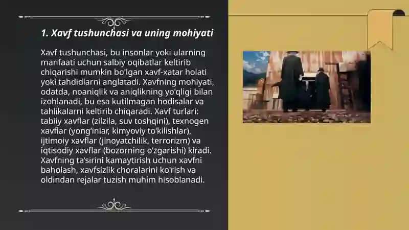 Fanining asosiy tushunchalari mohiyati; xavf turlarini, ularni guruhlash va identifikatsiyalash 3