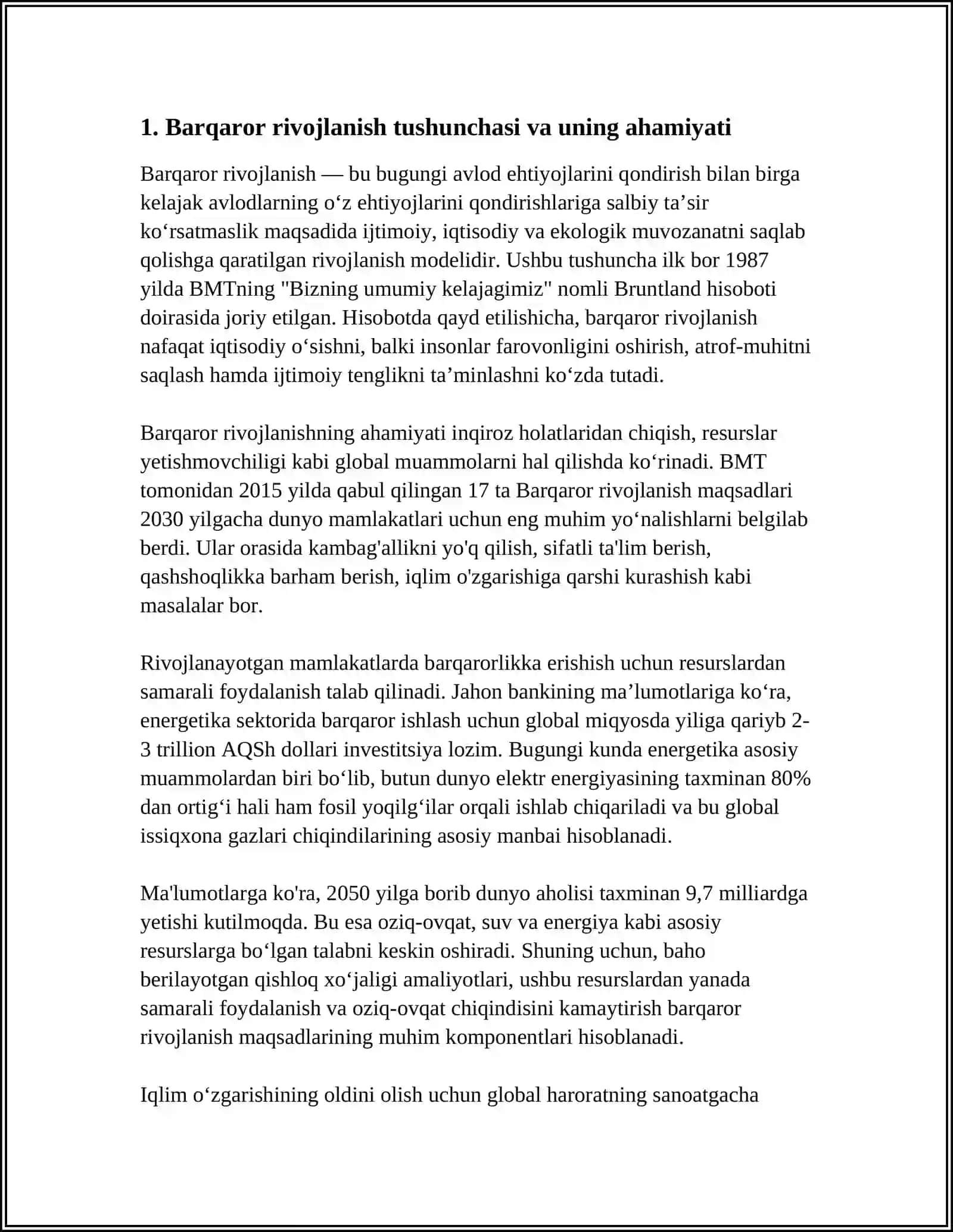 BARQAROR RIVOJLANISH KONSEPSIYASIDA BELGILANGAN VAZIFALARNI AMALGA OSHIRISHDA MUHOFAZA ETILADIGAN TABIIY HUDUDLARNING ÕRNI VA AHAMYATI 3