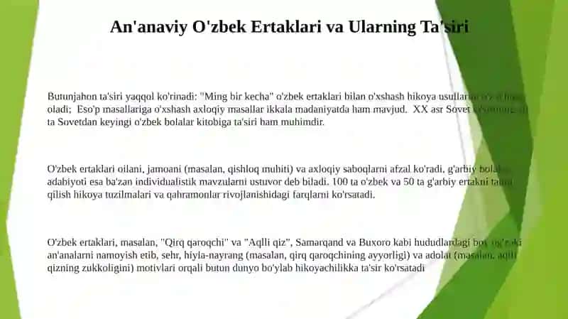 O’zbek va jahon bolalar adabiyotidagi asarlarni qiyoslash 3