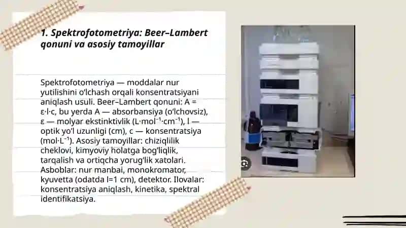 Biokimyoviy tahlil usullari: spektofotometriya elektrofolez va xromatografiya 3