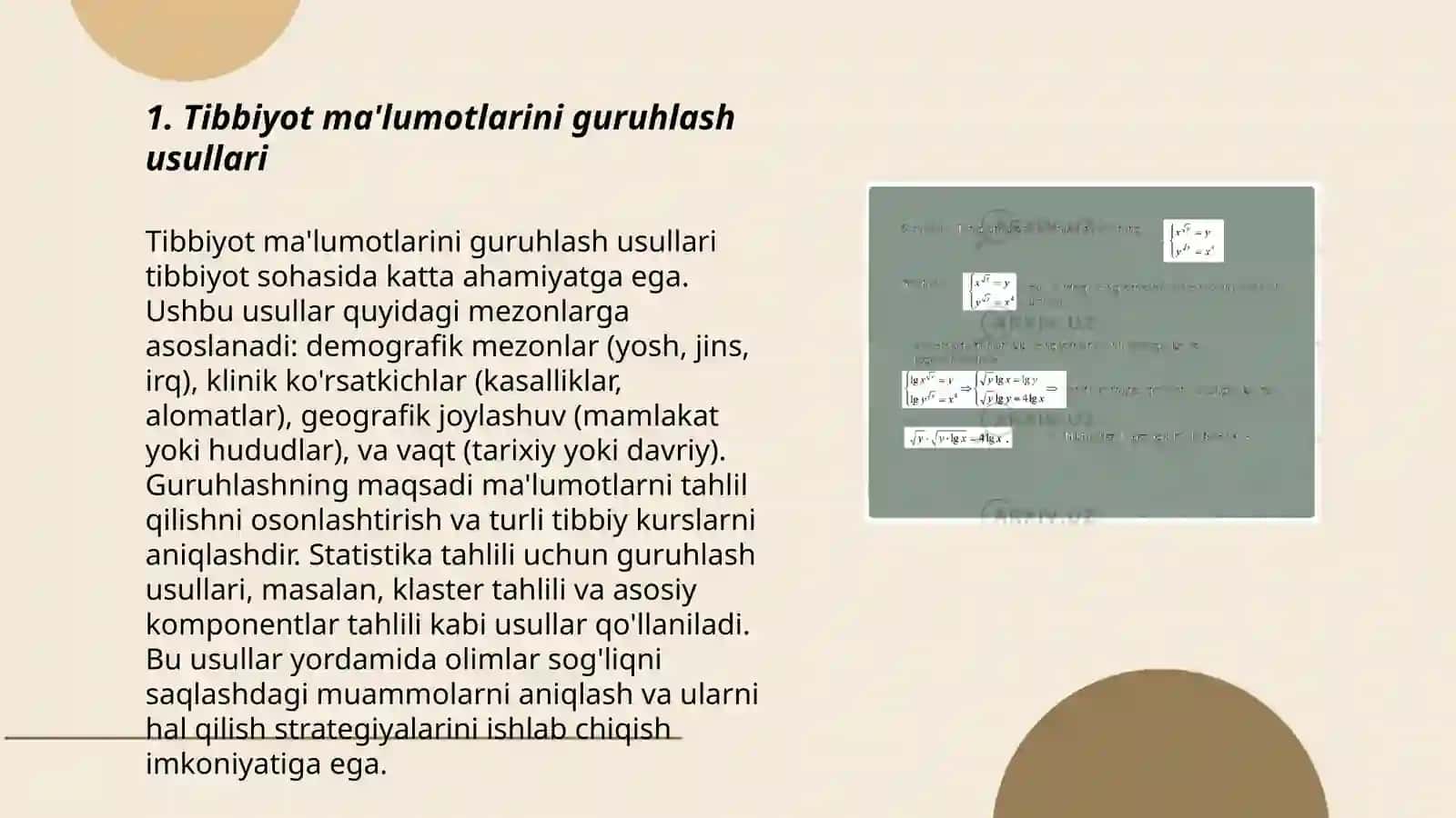 Tibbiyot ma'lumotlarini guruhlash usullari 3
