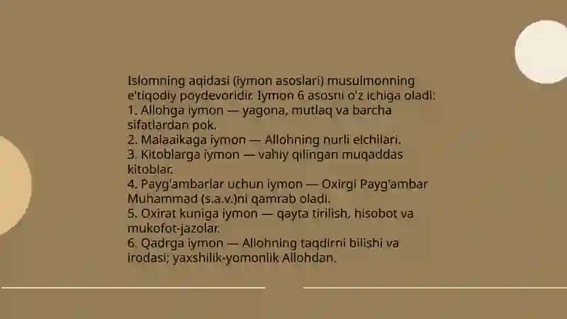 Islomning aqidasi (iymon asoslari) 3
