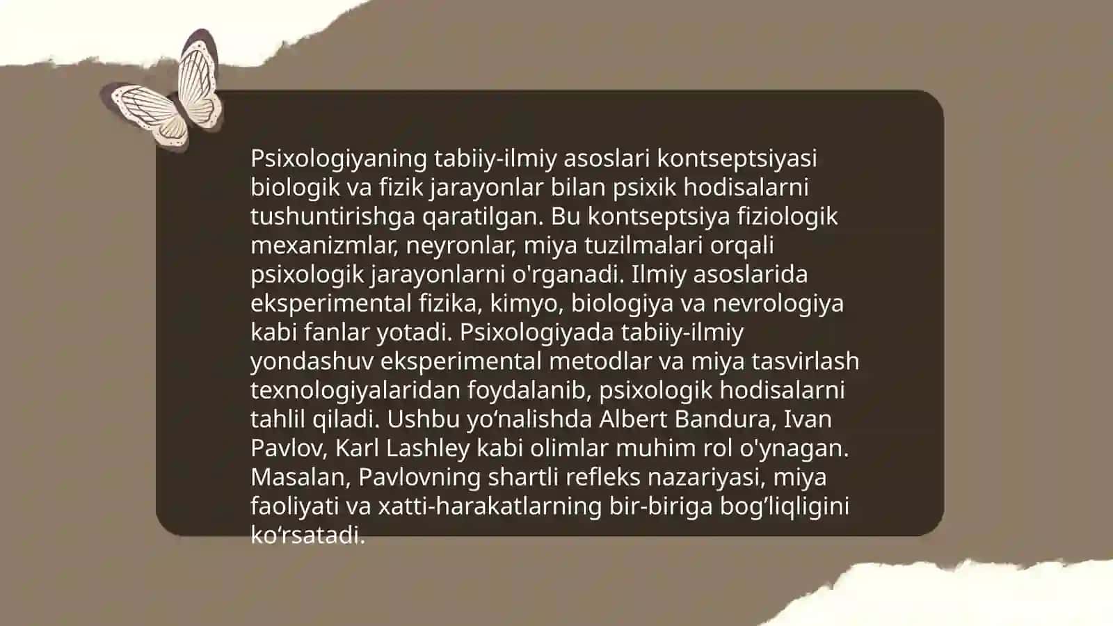 Psixologiyaning tabiiy-ilmiy asoslari.Psixologik tetslar va ularning imkoniyatlari 3
