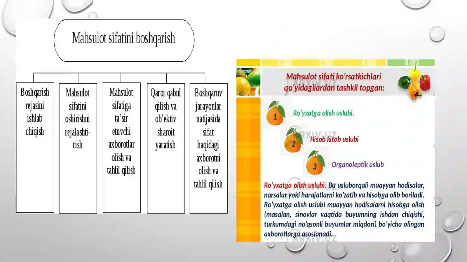Mahsulotlar va tayyor ovqat sifatini nazorat qilish” 3
