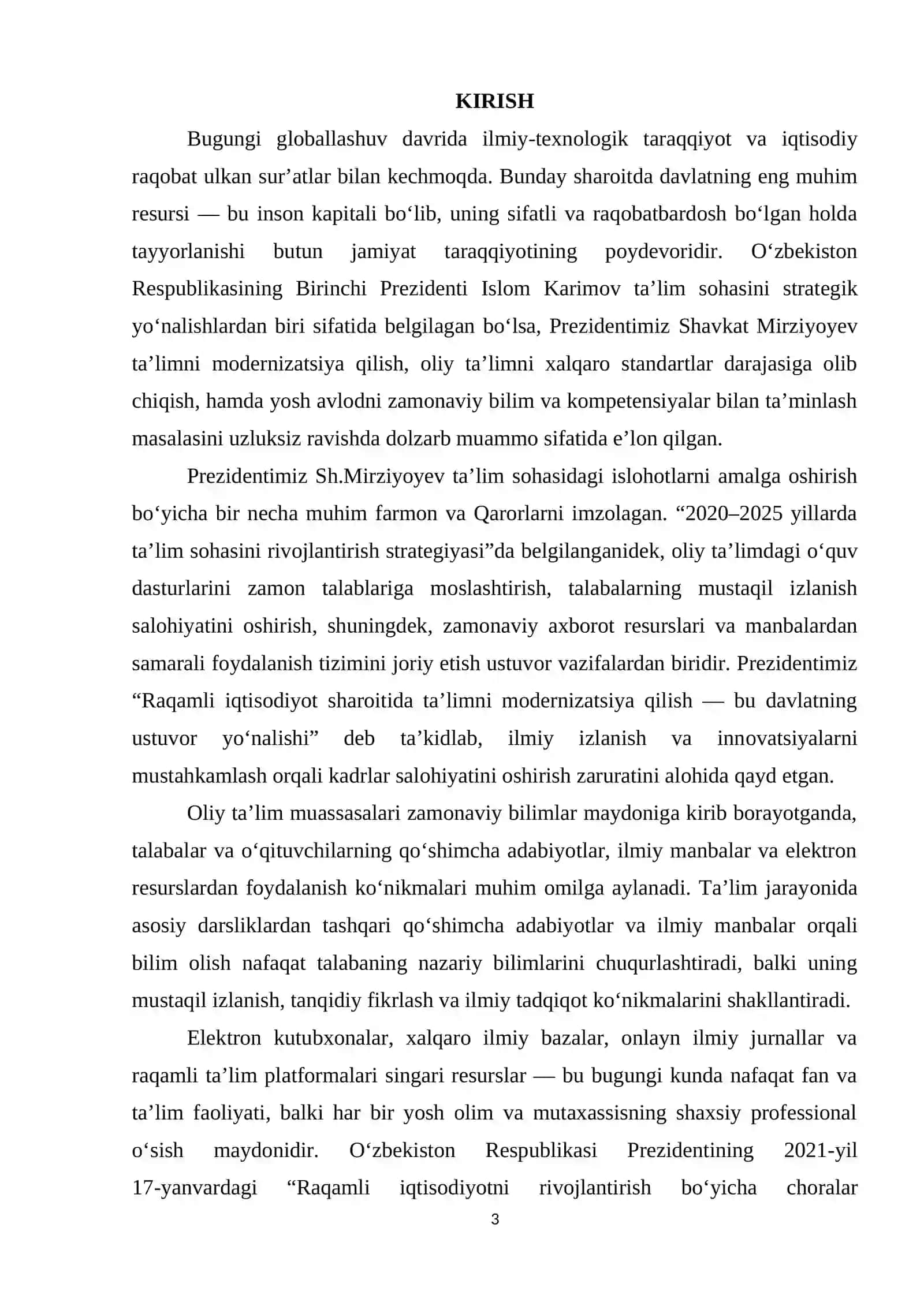 Оliy TА'LIM VА UNDАN KЕYINGI TА'LIMNI TАKОMILLАSHTIRISH MАVZUSIDА QОʻSHIMСHА АDАBIYОT VА MАNBАLАRDАN FОYDАLАNISH MЕTОDIKАSI 3