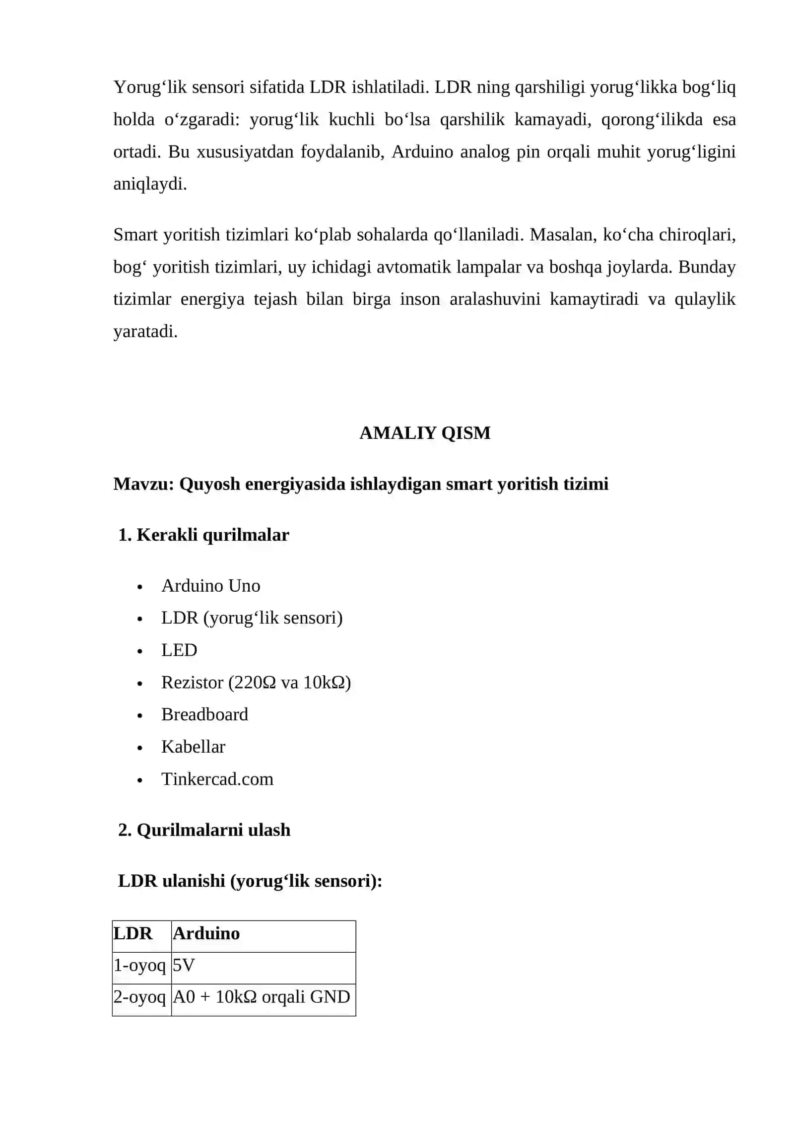 Tinkercad.com virtual laboratoriyasida quyosh energiyasida ishlaydigan smart yoritish tizimini loyihalash 3
