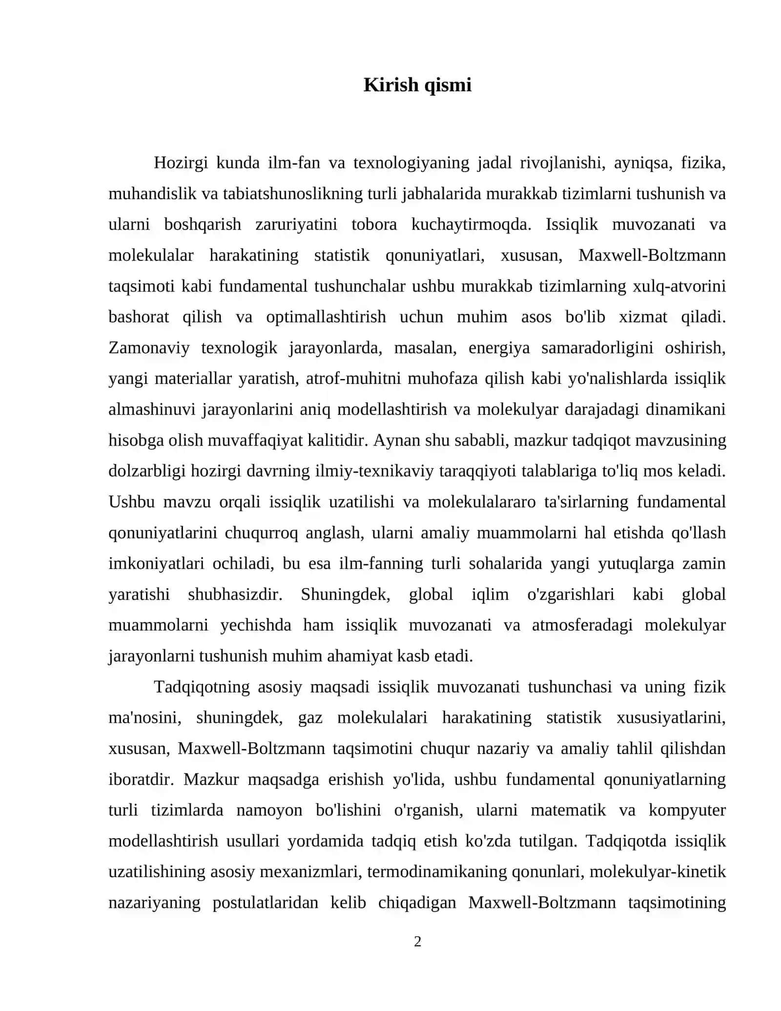 Issiqlik muvozanati va Maxwell-Boltsman taqsimotini modellashtirish 3