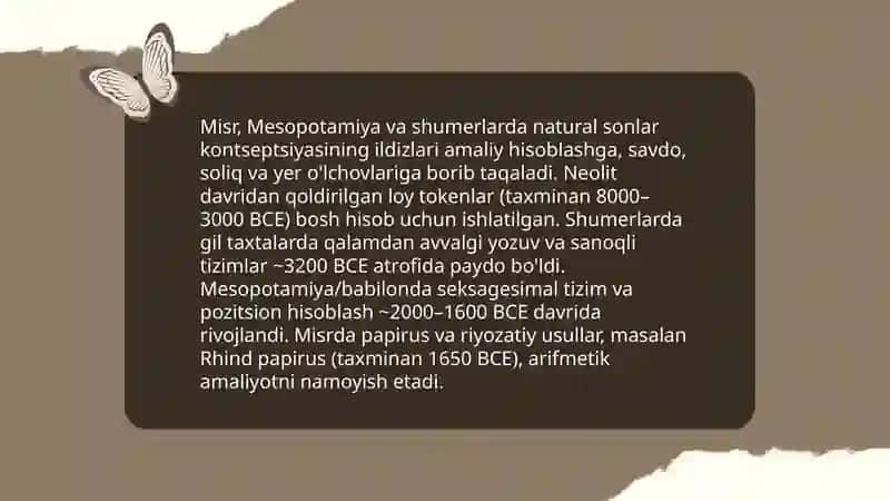 Natural va butun sonlar tushunchasi paydo bo‘lishi haqida ma’lumotlar to‘plash 3