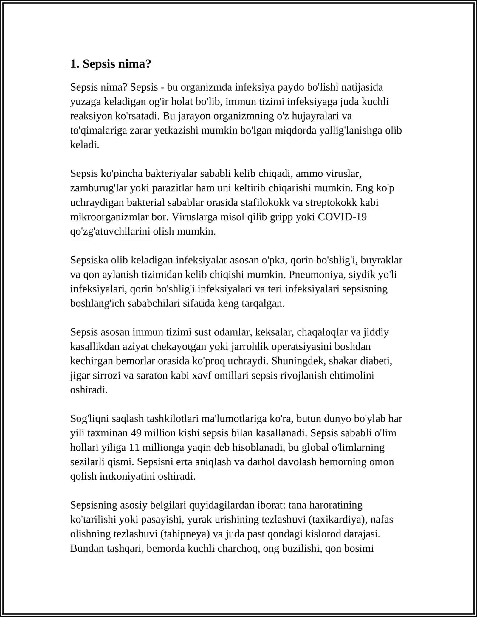 MUSTAQIL ISH Mavzu: SEPSIS 3