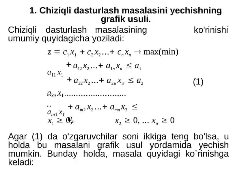 Chiziqli dasturlash masalalari kanonik ko’rinishi. Grafik usul 3