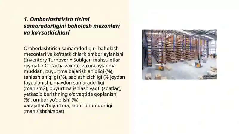 Omborlashtirish tizimi faoliyatining samaradorligini aniqlash 3