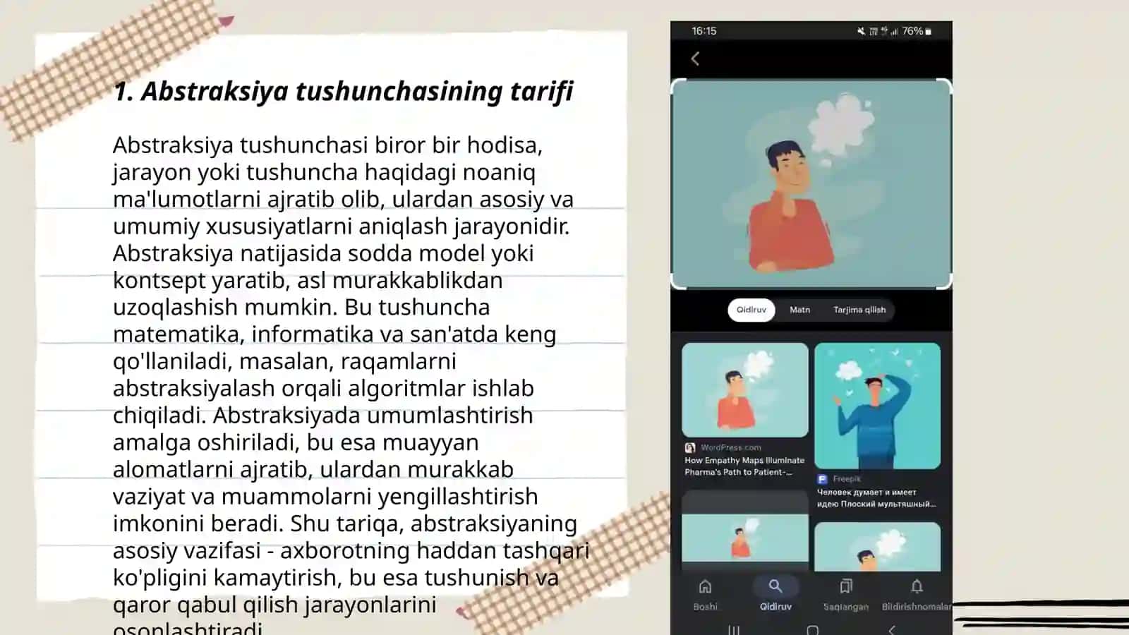 Abstarksiya tushunchasi. Xulosa va hukm.Aktiv va passiv xayol. Xayol turlari Gulsanem Otebaeva 3