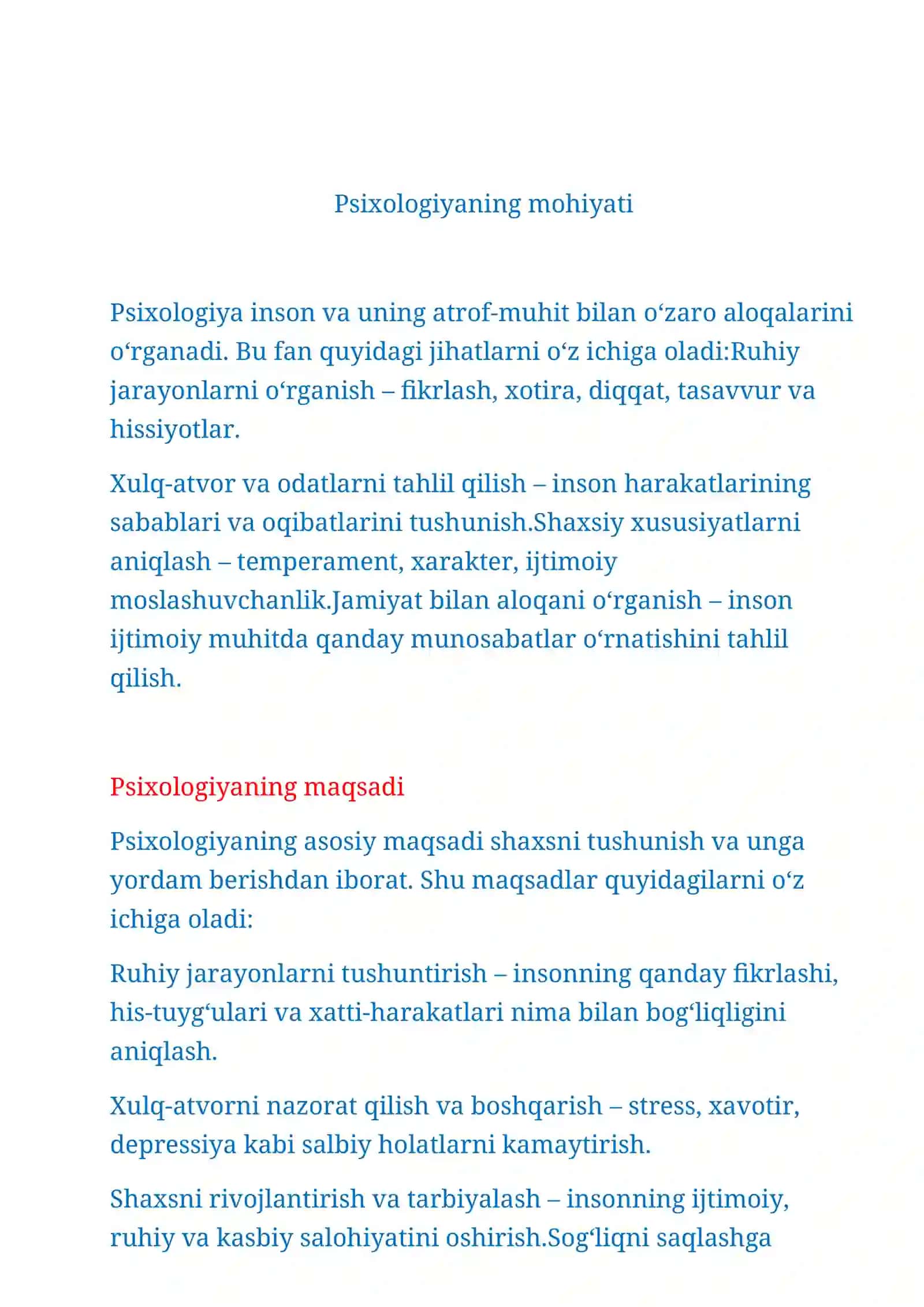 Psixologiya fanining tarmoqlari va metodlari. Tibbiyotda muloqotning ôrni va shaxslararo munosabatlar psixologiyasi 3